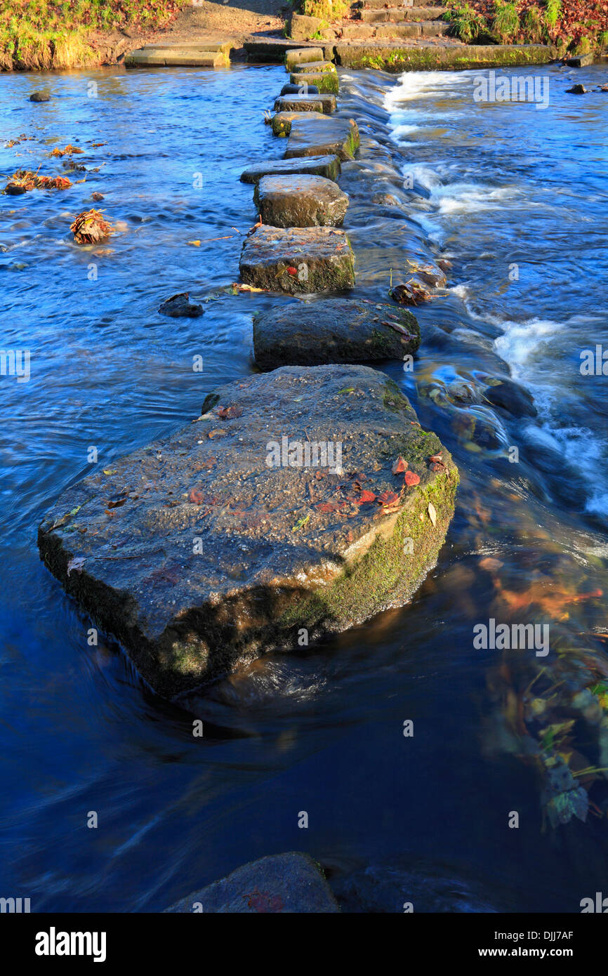 Trittsteine über den River Tame, Uppermill, Saddleworth, Oldham, Greater Manchester, Lancashire, England, UK. Stockfoto