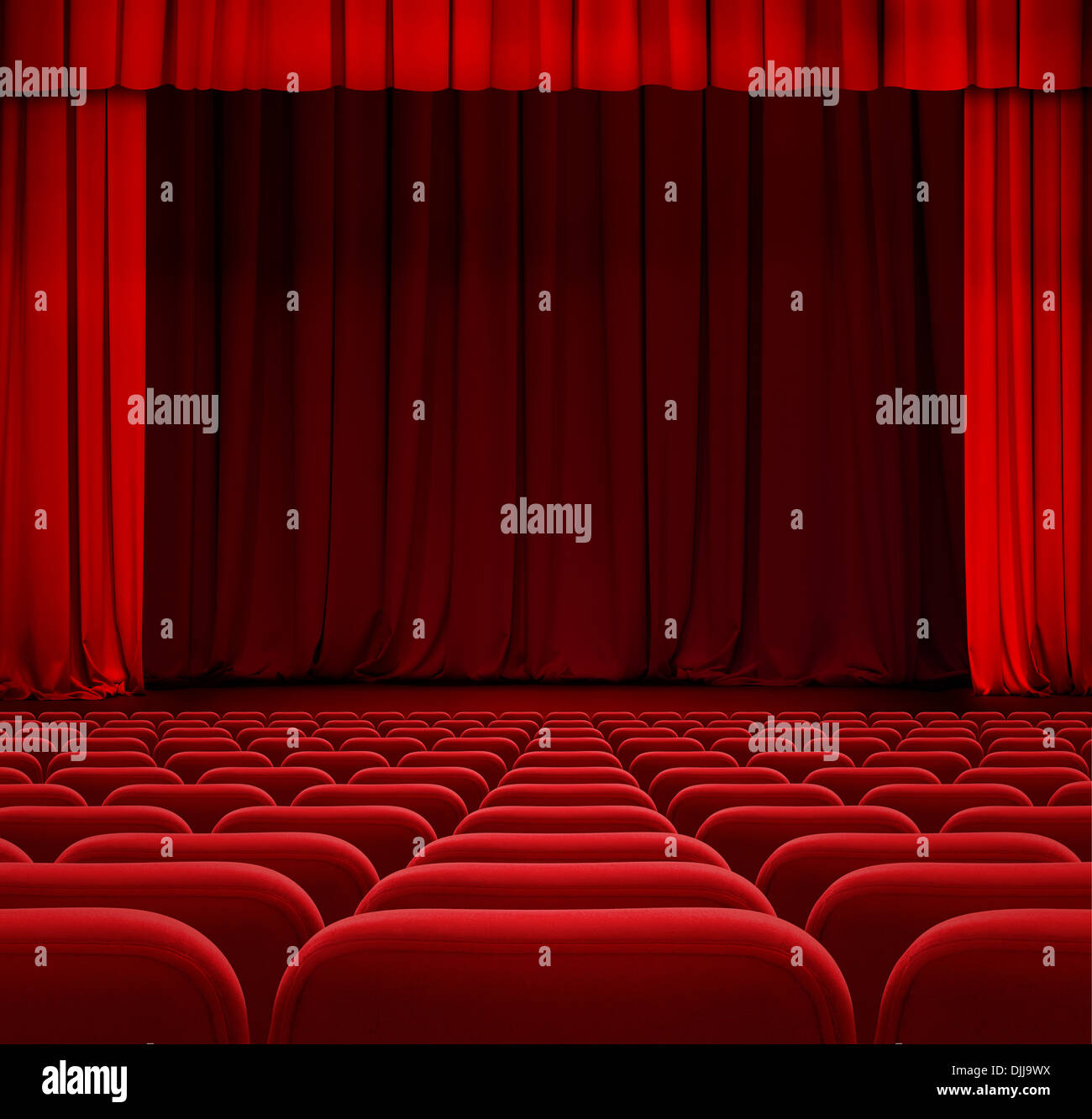 Theater oder Kino Vorhang oder Gardinen mit roten sitzen Stockfoto