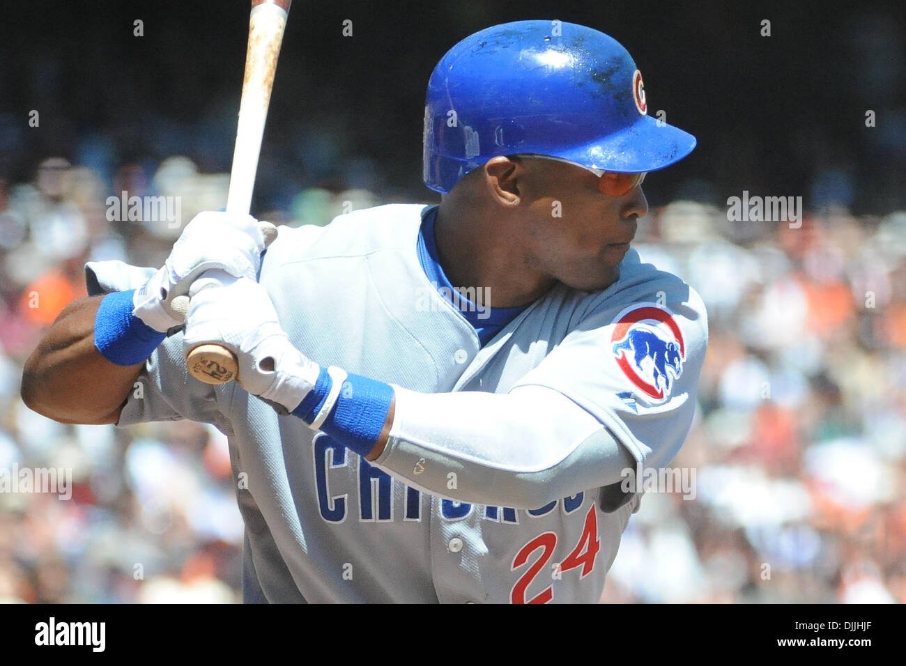 12. August 2010: Chicago Cubs MARLON BYRD (#24) at bat im AT&T Park in San Francisco, Kalifornien. Die San Francisco Giants besiegte die Chicago Cubs 8-7. (Kredit-Bild: © Charles Herskowitz/Southcreek Global/ZUMApress.com) Stockfoto