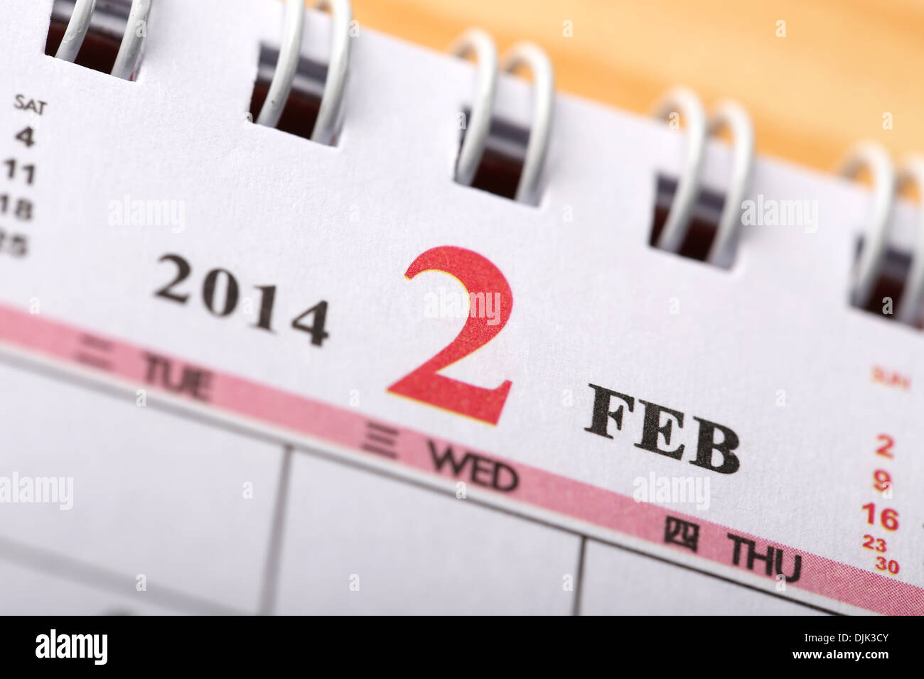 Makro-chinesischer Kalender 2014 - Februar Stockfoto