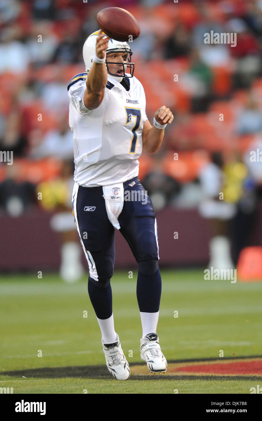 Sep 02, 2010 - San Francisco, California, Vereinigte Staaten von Amerika - San Diego Chargers QB Billy Volek (7) löst einen Pass im ersten Quartal die NFL Vorsaison Spiel zwischen den San Francisco 49ers und den San Diego Chargers im Candlestick Park.  Die 49ers lead 10-0 bei der Hälfte. (Kredit-Bild: © Matt Cohen/Southcreek Global/ZUMApress.com) Stockfoto