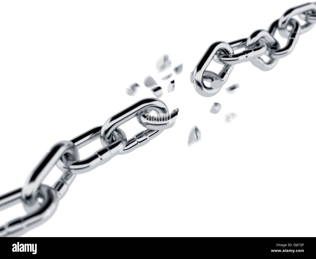 3D Render gebrochene Kette isoliert auf weißem Hintergrund Stockfoto