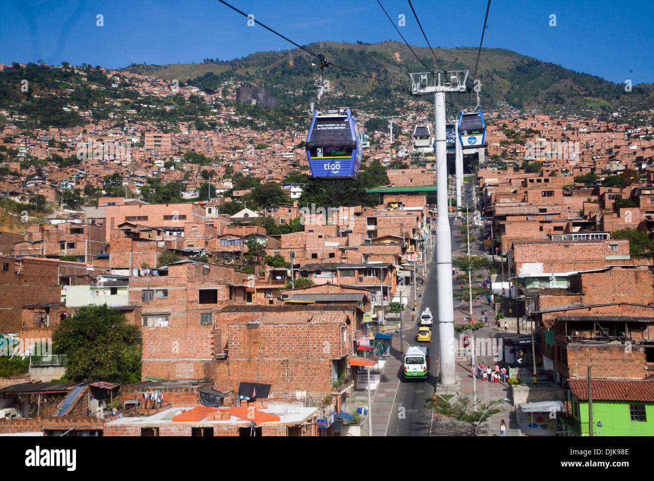 Medellin Slums gesehen von der Seilbahn entfernt, Kolumbien Stockfoto