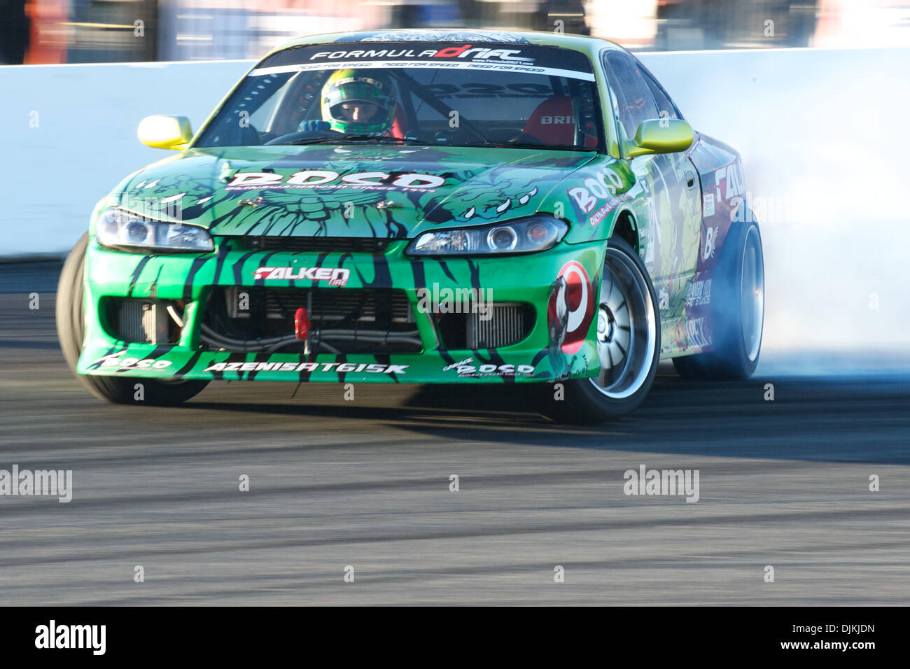 10. September 2010 - Sonoma, California, Vereinigte Staaten von Amerika - Ross Petty in der Garage BOSO/Falken Tire Nissan Silvia S15 während der Formula Drift Veranstaltung Point of Impact auf dem Infineon Raceway. (Kredit-Bild: © Matt Cohen/Southcreek Global/ZUMApress.com) Stockfoto