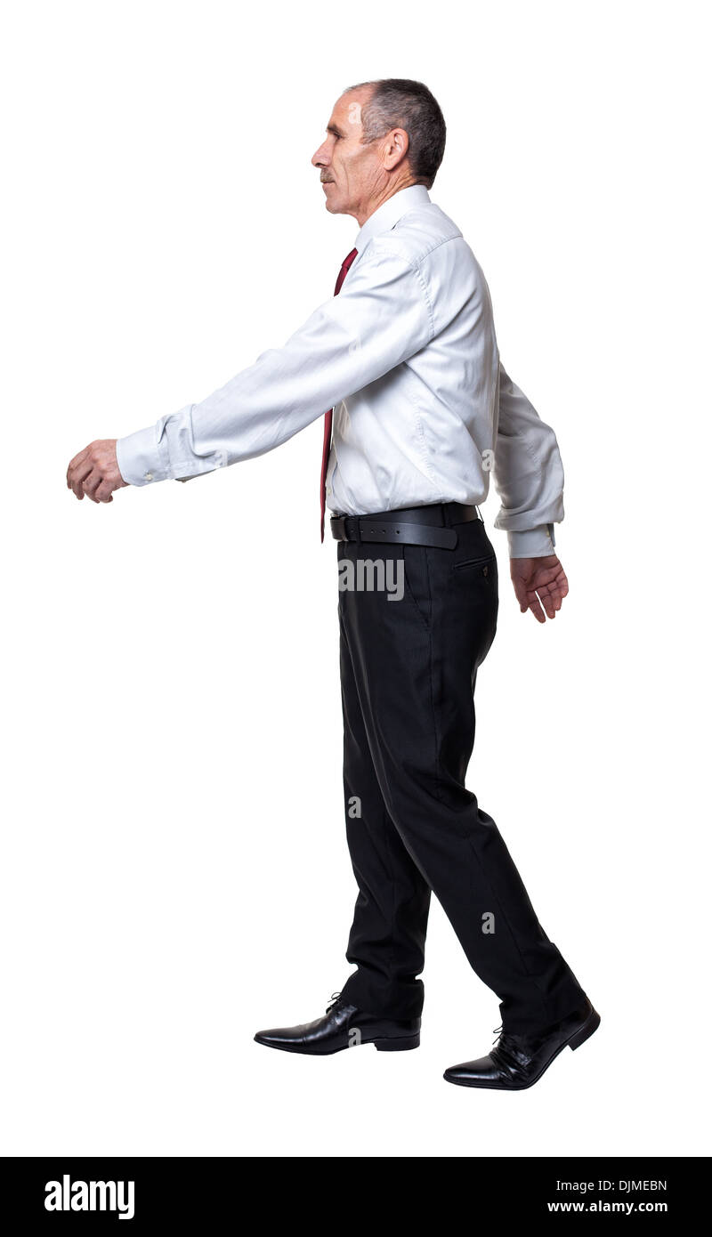 zu Fuß Senior isoliert auf weißem Hintergrund Stockfoto