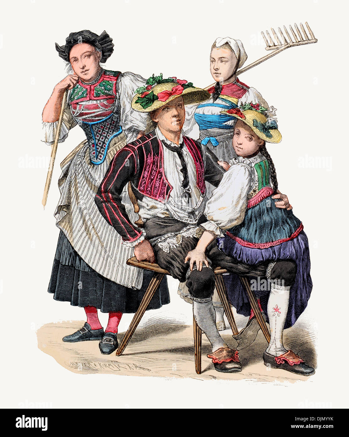 Ende des 18. Jahrhunderts XVIII Schweizer von (links nach rechts) St. Gallen, Zug und Zürich Stockfoto