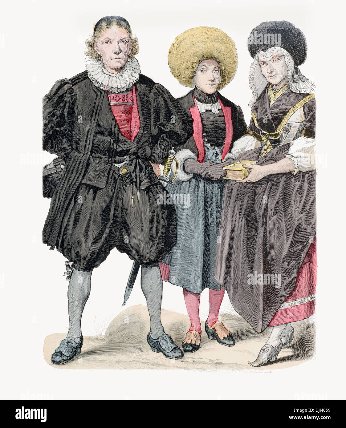 Ende des 18. Jahrhunderts XVIII Schweizer aus Schaffhausen (von links nach rechts) und Appenzell Stockfoto
