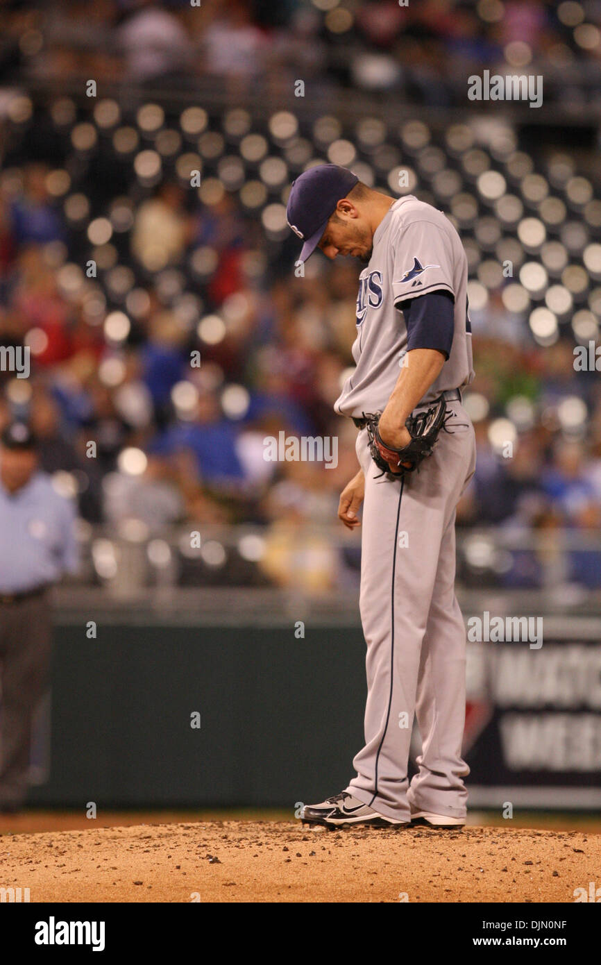 30. September 2010 - Kansas City, Missouri, Vereinigte Staaten von Amerika - Tampa Bay Rays Start Krug Matt Garza (22) während am Donnerstag Baseball-Spiel zwischen den Kansas City Royals und die Tampa Bay Rays im Kauffman Stadium in Kansas City, Missouri. Die Royals besiegte die Strahlen 3-2. (Kredit-Bild: © James Allison/Southcreek Global/ZUMApress.com) Stockfoto