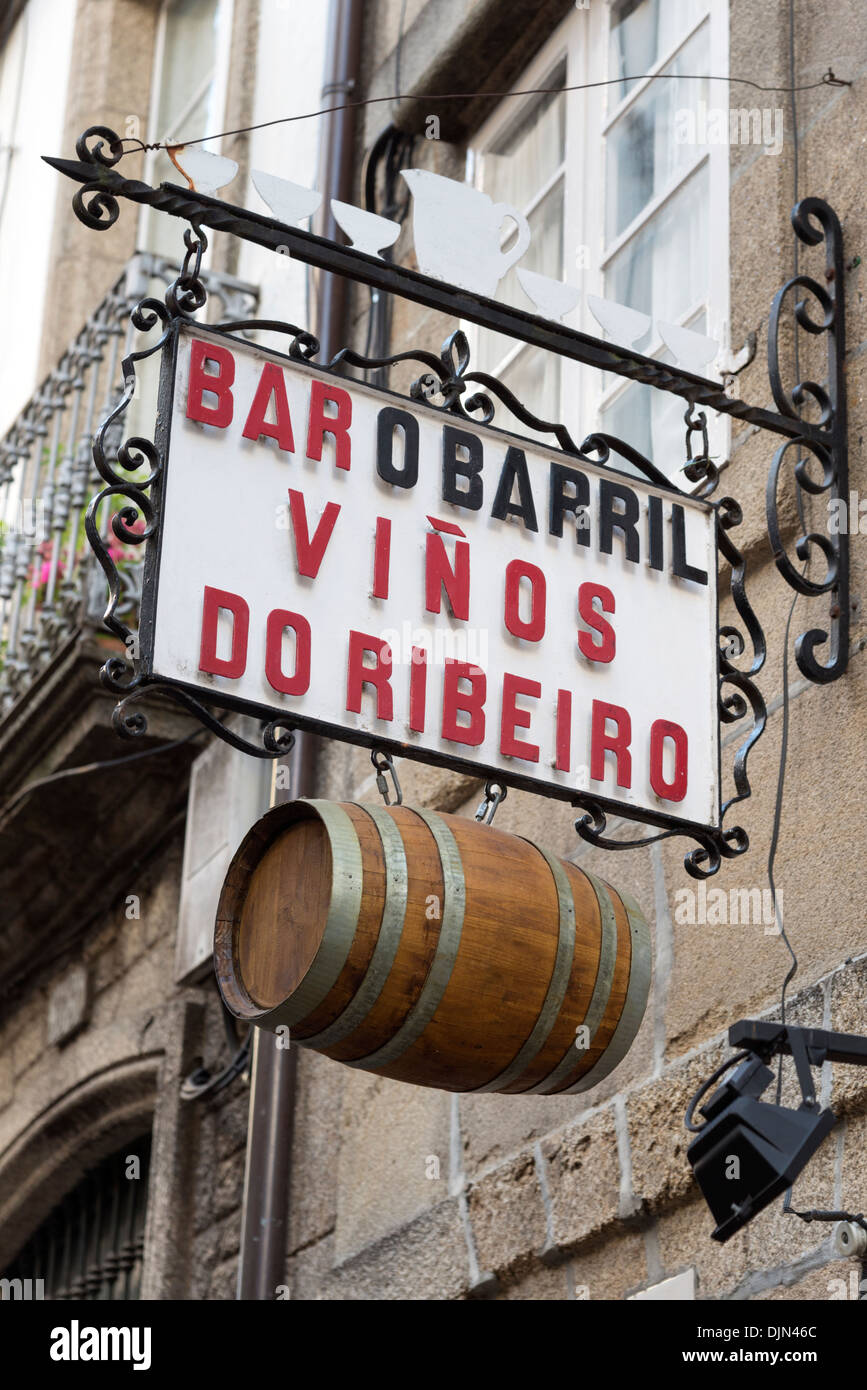 Bar-Schild an der Rua Franco, Santiago De Compostela, Galicien, Spanien Stockfoto
