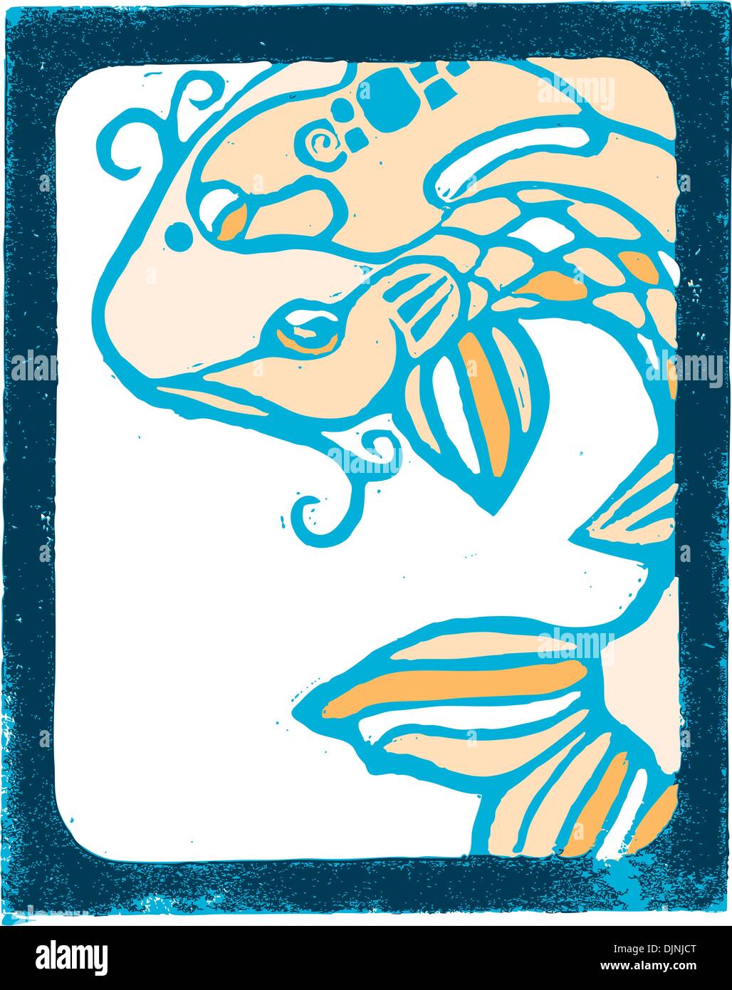 Holzschnitt von Koi-Karpfen. Stock Vektor