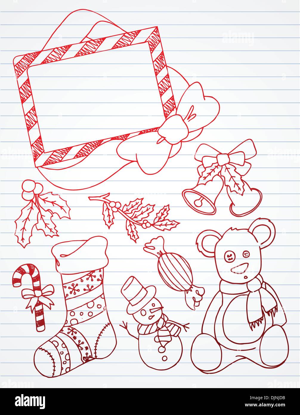 Große Weihnachts doodles in rot. Stock Vektor