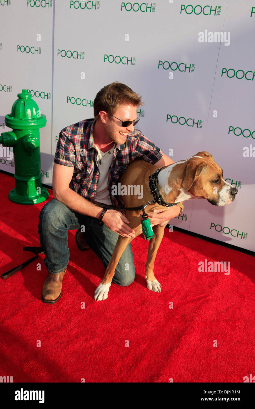 LOS ANGELES CA - 3.Mai: Kaj-Erik Eriksen Hund Hazel Eröffnung des Pooch Hotel Los Angeles Kalifornien - 03.05.12 Stockfoto