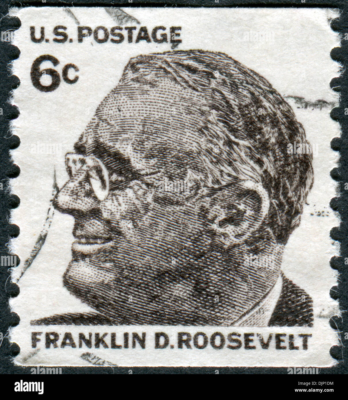 Eine Briefmarke gedruckt in den USA, zeigt ein Porträt des 32. Präsident der Vereinigten Staaten, Franklin Delano Roosevelt Stockfoto