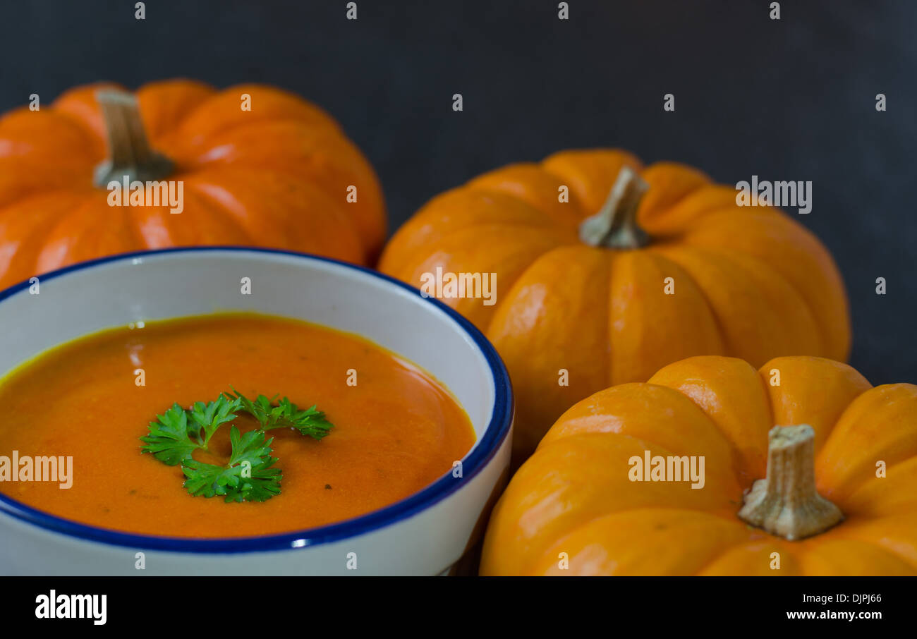 Kürbis und pürierte Suppe Stockfoto