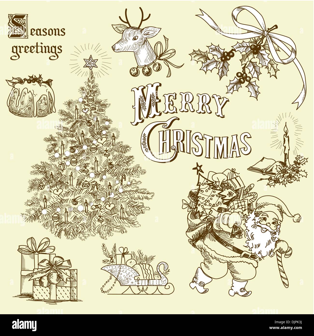 Vintage Weihnachten Kritzeleien Stock Vektor