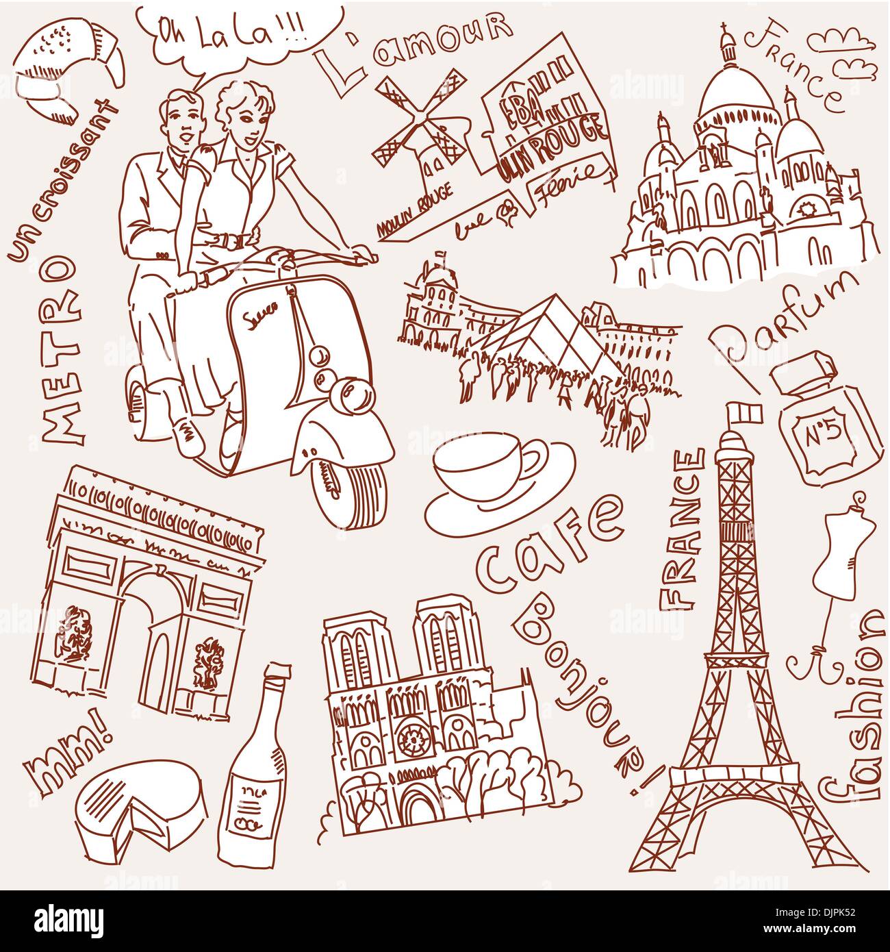 Einkaufen in Paris doodles Stock Vektor