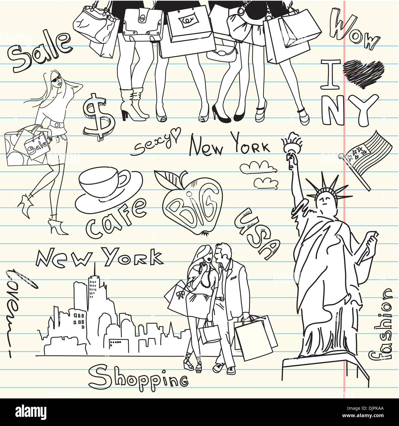 Einkaufen in New York doodles Stock Vektor