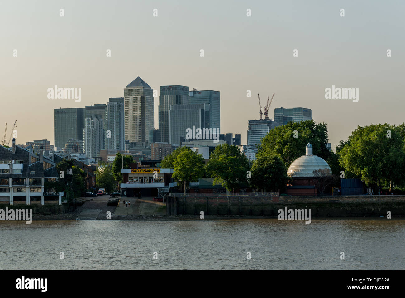 Canary Wharf und die Isle of Dogs von Greenwich Stockfoto