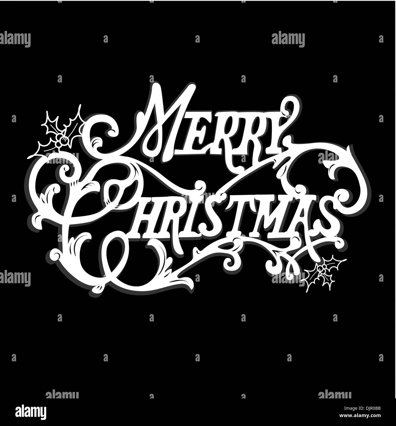 Black und White Christmas Card Merry Christmas Schriftzug Stock Vektor