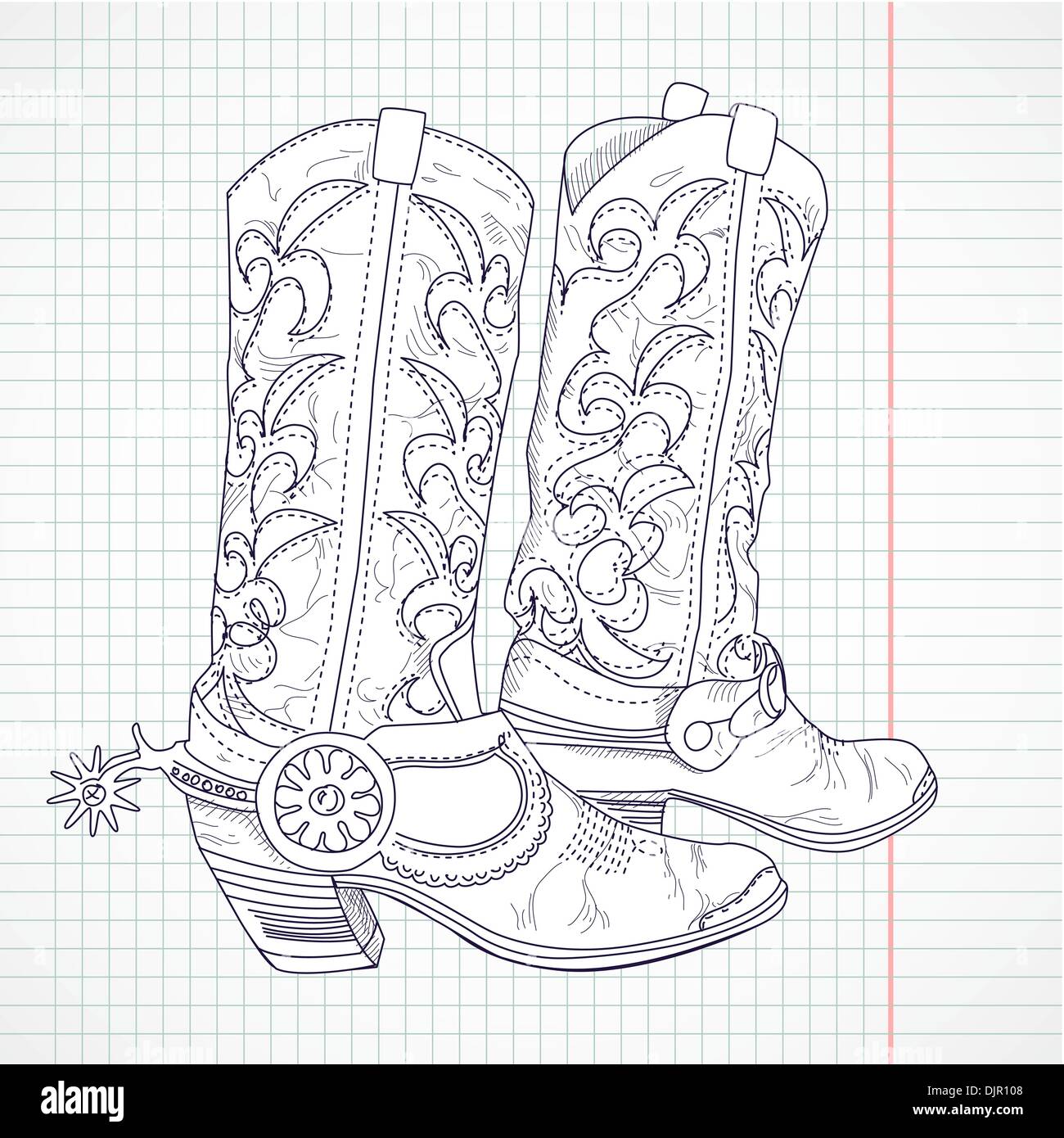 Hand gezeichnete Skizze von einem Cowboy-Stiefel Stock Vektor