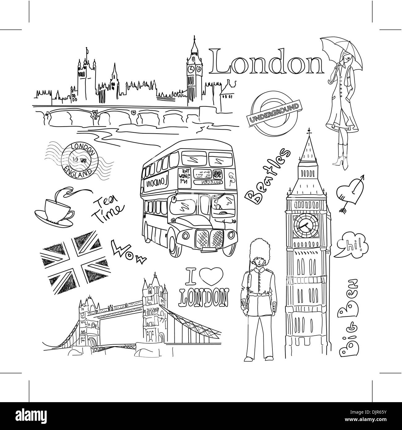 London-doodles Stock Vektor