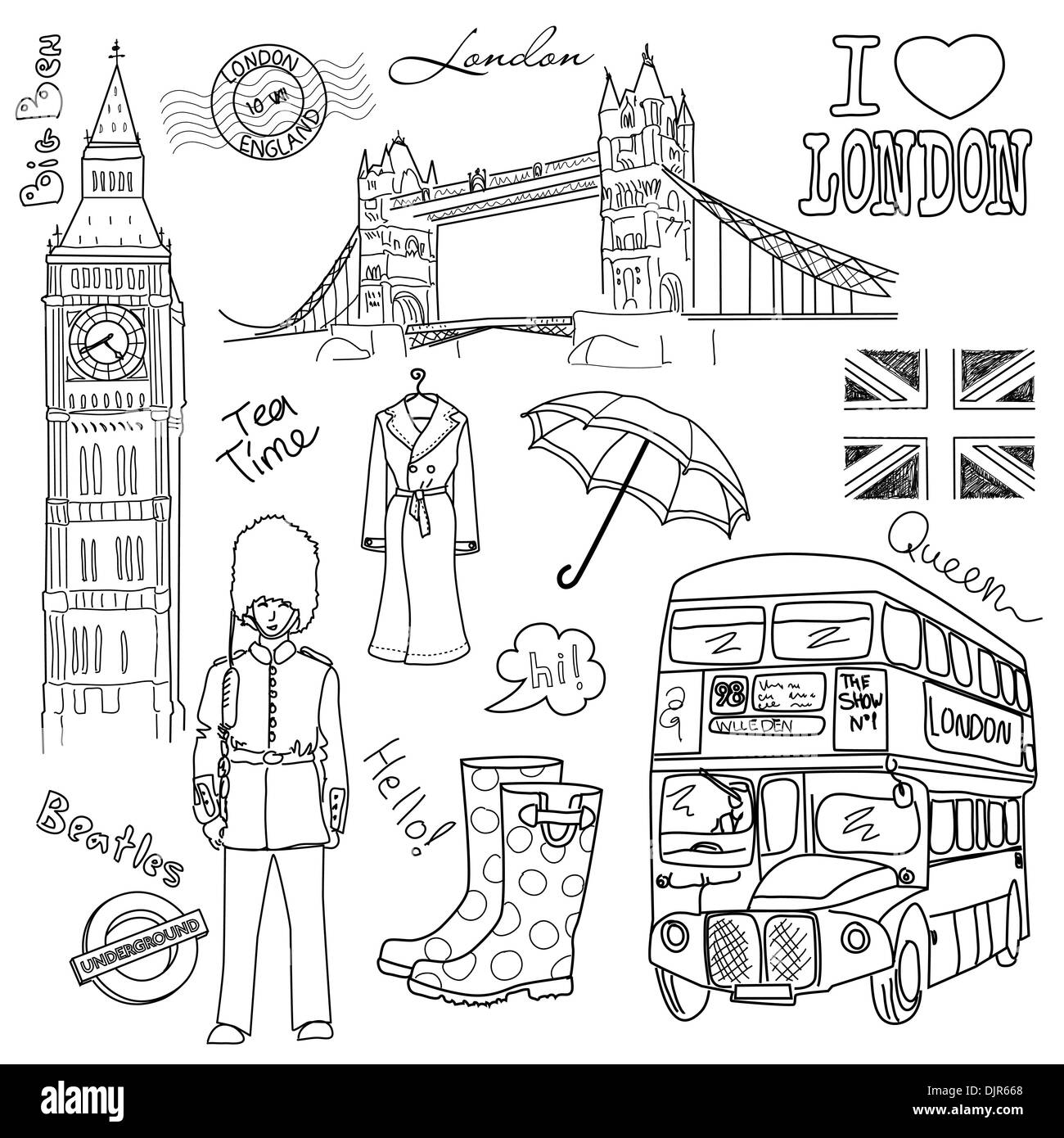 London-doodles Stock Vektor