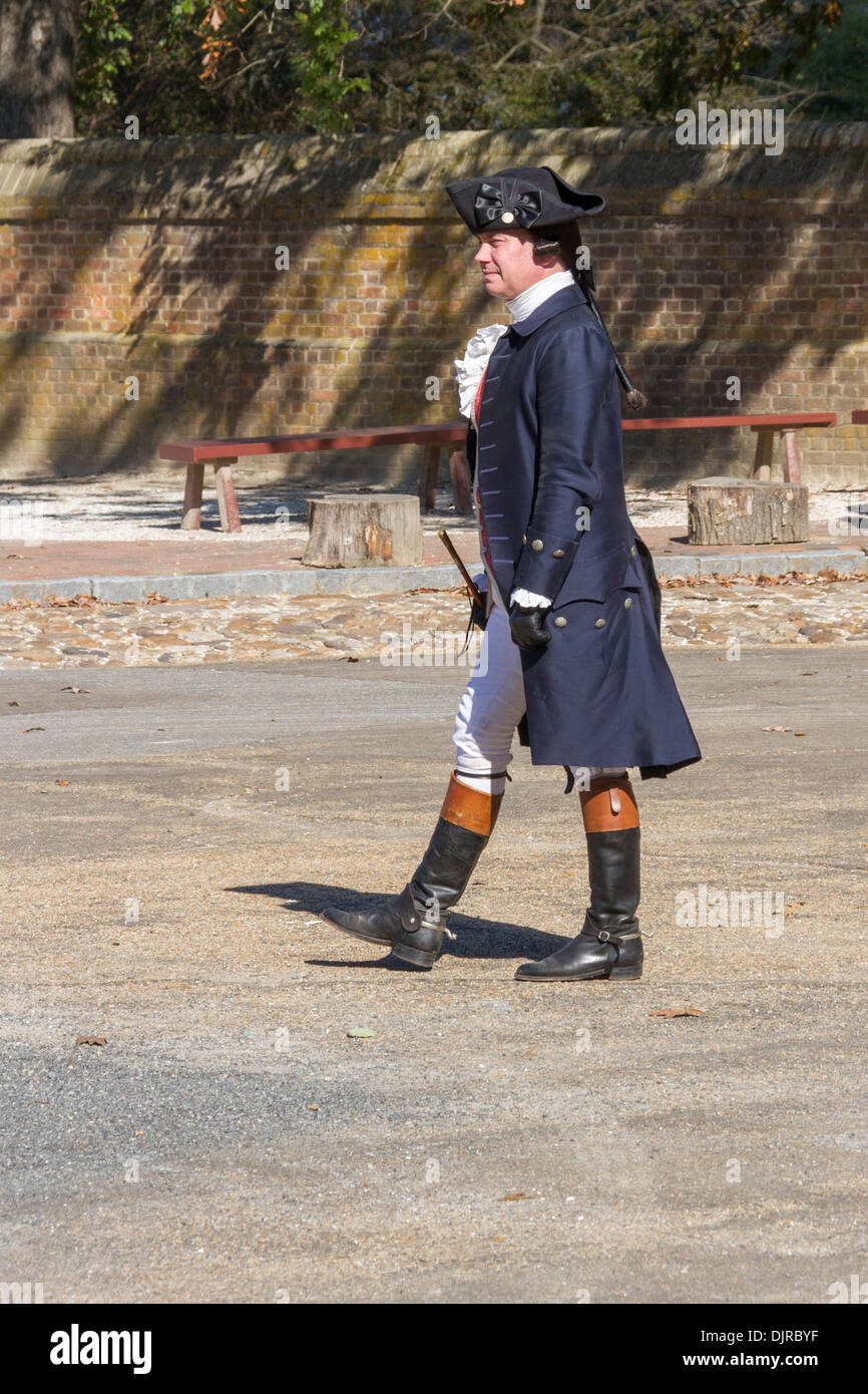 Nachinszenierung Drama der revolutionären Debatte im Colonial Williamsburg historischen Viertel in Virginia. Stockfoto