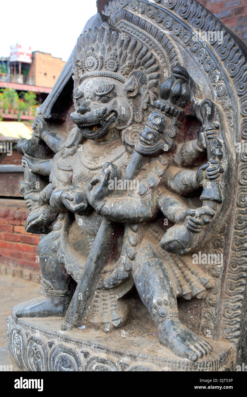 Hinduistische Skulptur, Taumadhi Square, Bhaktapur, Nepal Stockfoto