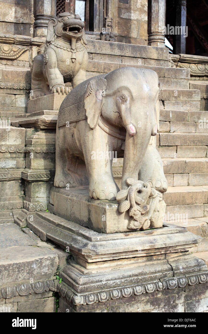Siddhi Laxmi Tempel Statuen, Durbar Square, Bhaktapur, Nepal Stockfoto
