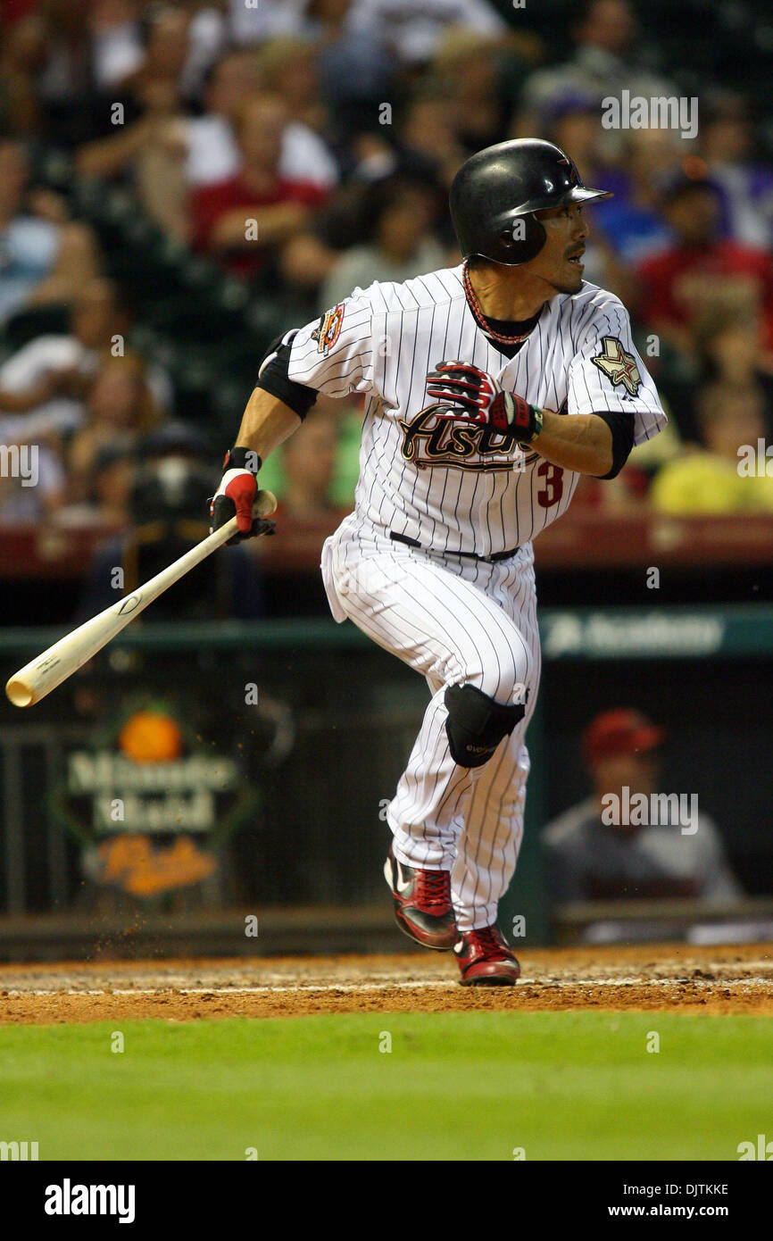 Houston Astros Infielder Kazuo Matsui (3) Prise trifft eine einzelne Links in die Mitte das 7. Inning beginnen. Die Arizona Diamondbacks schlagen die Houston Astros 1 - 0 im Minute Maid Park in Houston Texas. (Kredit-Bild: © Luis Leyva/Southcreek Global/ZUMApress.com) Stockfoto