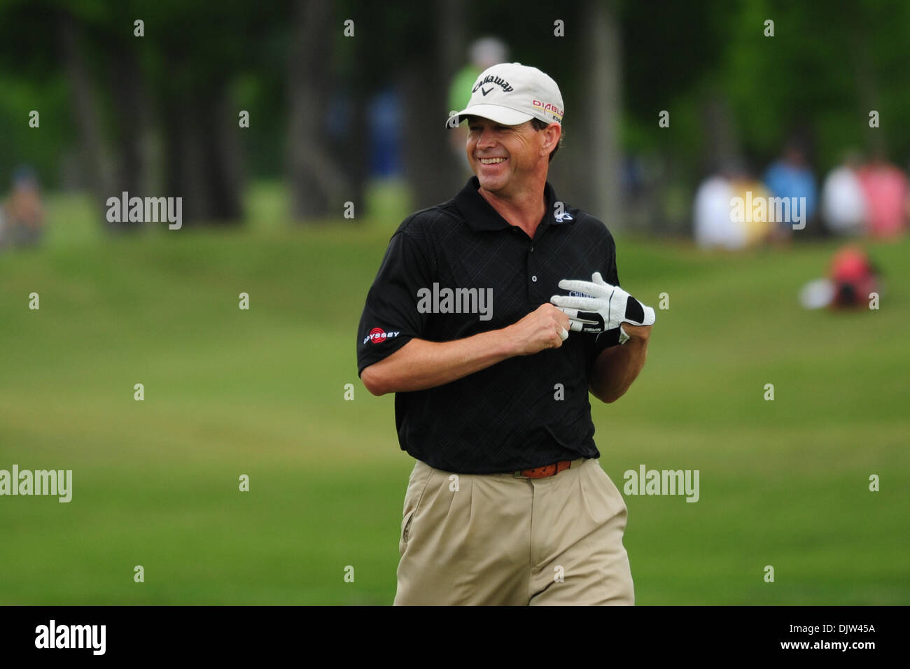 Lee Janzen in der zweiten Runde des Zurich Classic.  Das Turnier findet auf der TPC of Louisiana in Avondale, La.  Die zweite Runde wurde wegen des schlechten Wetters verzögert. (Kredit-Bild: © Stacy Revere/Southcreek Global/ZUMApress.com) Stockfoto