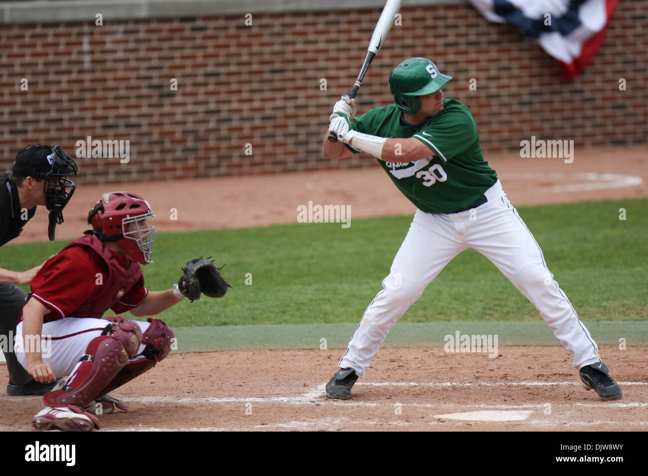 Michigan State Catcher Andy Johnson (30) während der Spielaktion im ersten Inning. Indiana Hoosiers besiegte die Michigan State Spartans 10-7 in einem Spiel an McLane Baseball-Stadion in East Lansing, Michigan statt. (Kredit-Bild: © Jeff Williams/Southcreek Global/ZUMApress.com) Stockfoto