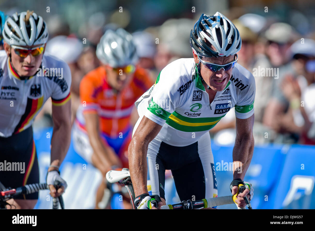 3. Oktober 2010 - Geelong, Victoria, Australien - Stuart O'Grady (AUS) im Wettbewerb 2010 UCI Road World Championships Elite Männer Straßenrennen in Geelong, Victoria, Australien. (Kredit-Bild: © Sydney Low/Southcreek Global/ZUMApress.com) Stockfoto