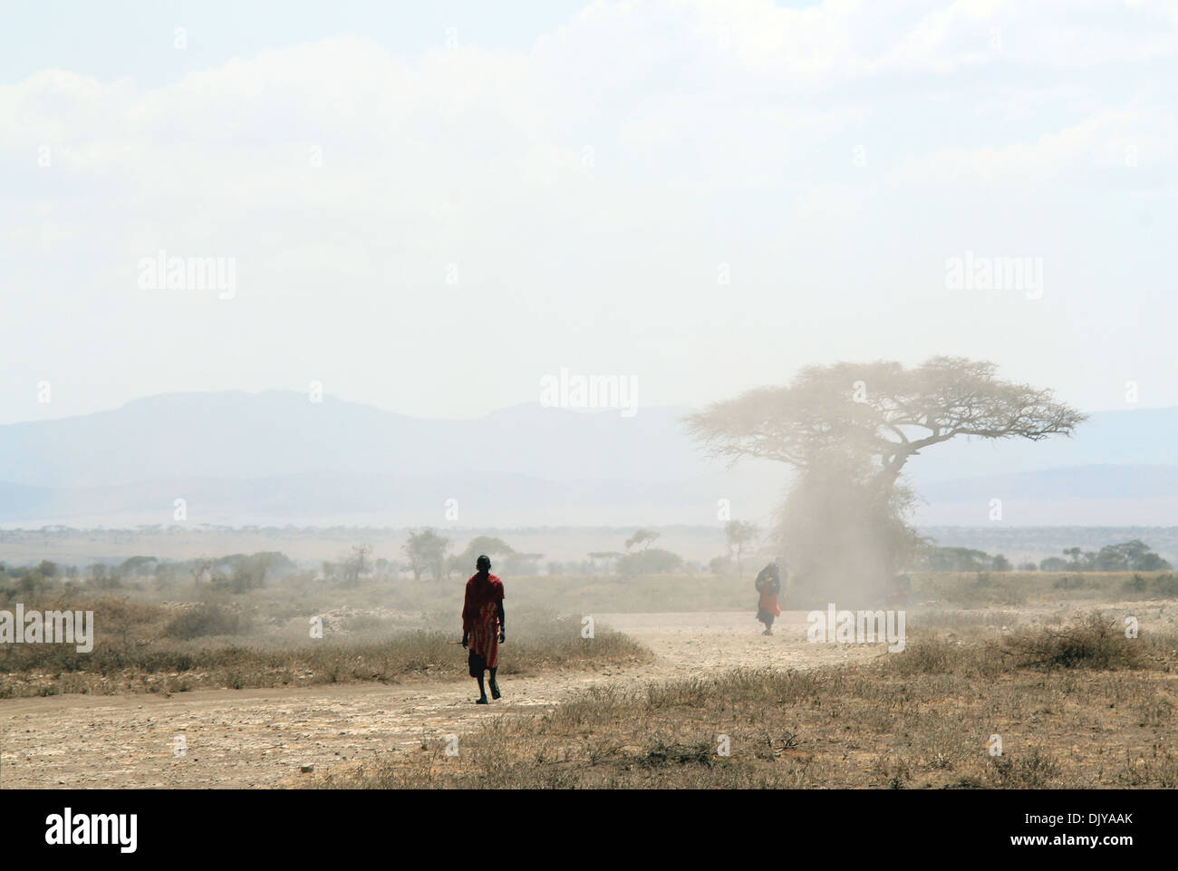 Massai auf der Straße, Ngorongoro Conservation Area, Tansania Stockfoto