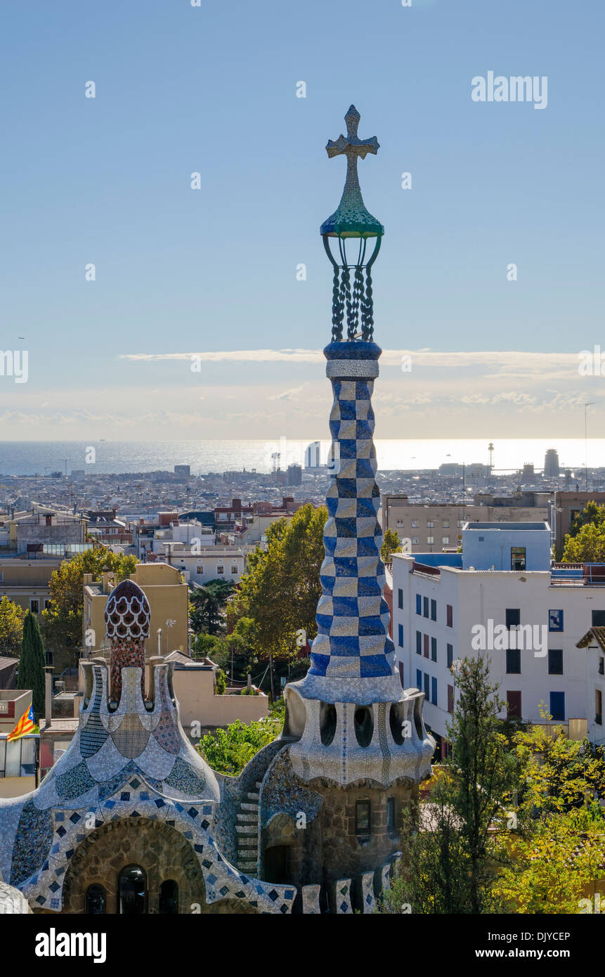 Ausblick auf Barcelona vom Park Güell, Barcelona Stockfoto