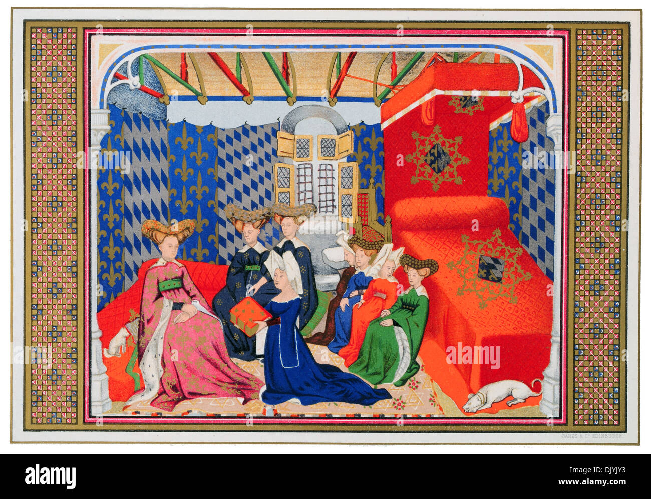 Christine de Pizan Pizan präsentiert sie buchen zu Isabel von Bayern Queen von Charles VI von Frankreich chromolitho Stockfoto