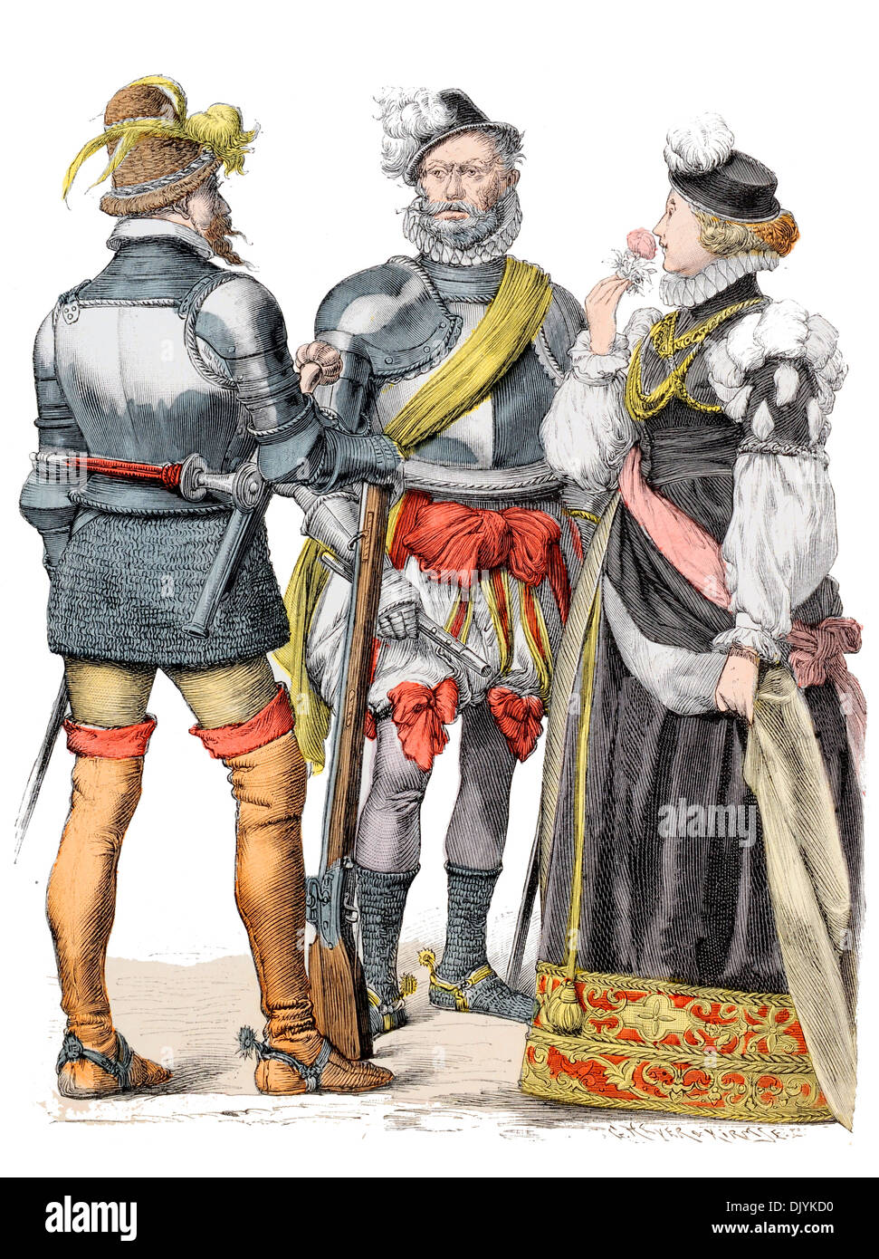 16. Jahrhundert XVI 1500er Jahren deutsche Kavallerie Offiziere und Lady Stockfoto