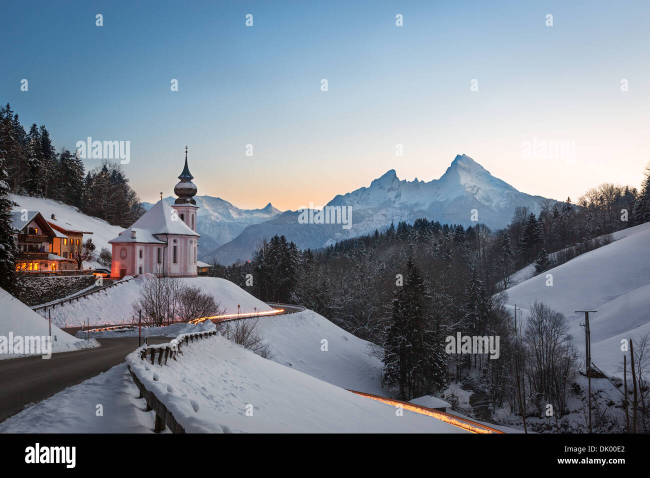 Kirche Maria Gern in Bayern mit Watzmann, Berchtesgaden, Deutschland Alpen Stockfoto