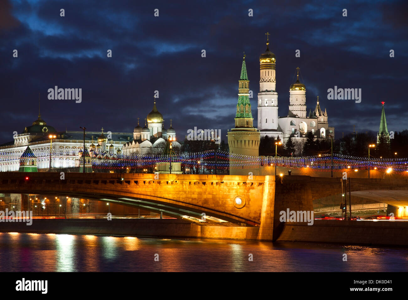 Moskau, Russland, Nachtansicht auf Kreml Stockfoto