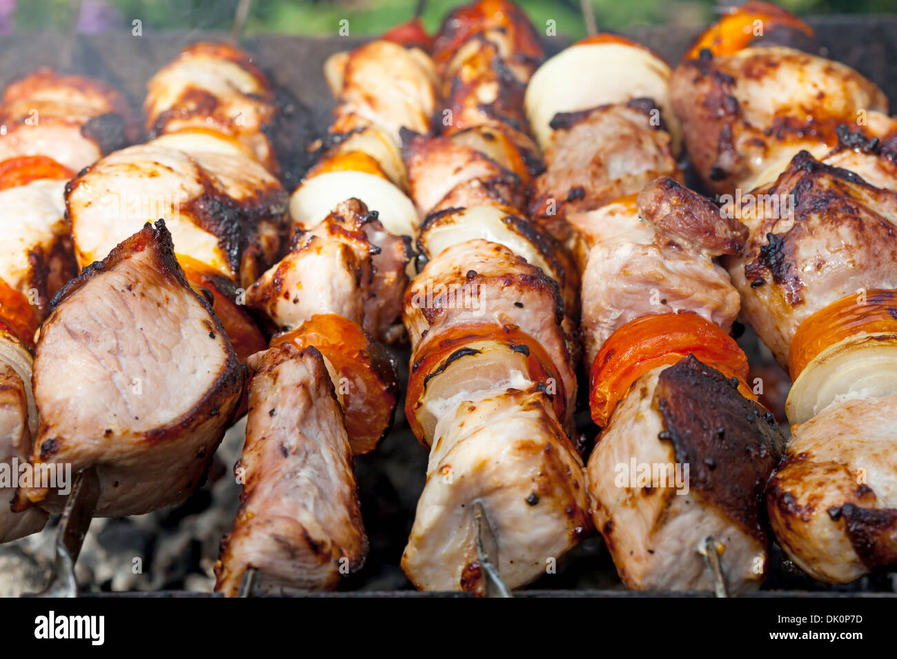 Schaschlik am Spieß Stockfoto