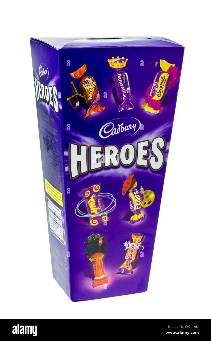 Box mit Cadbury Heroes Pralinen. Stockfoto
