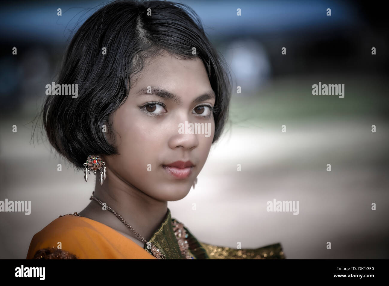 Thailand Mädchen Porträt. Thailand, Südostasien Asiatisches Mädchen Kind Stockfoto