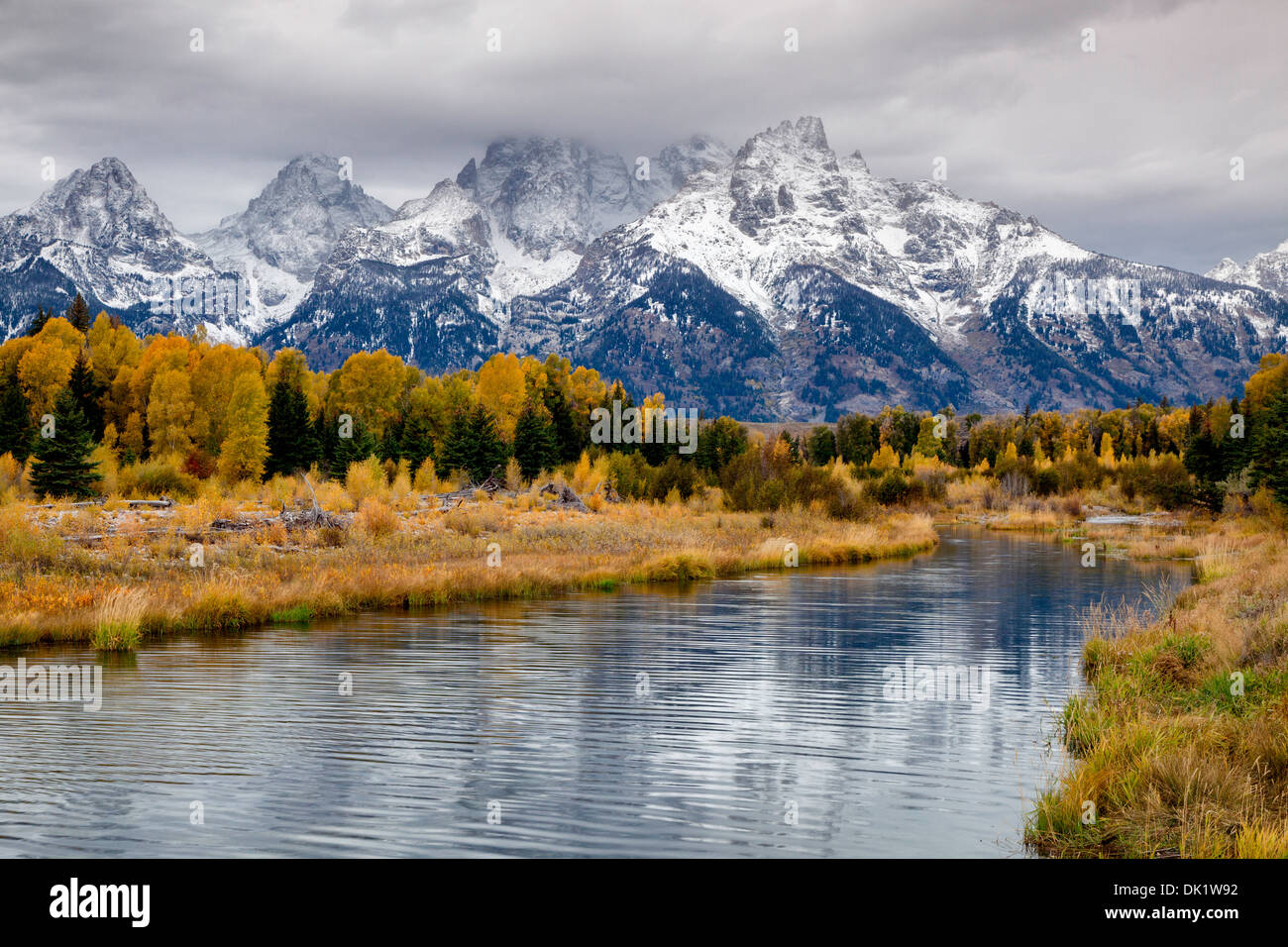 Herbst-und Wintersaison treffen, Grand Teton, Wyoming Stockfoto