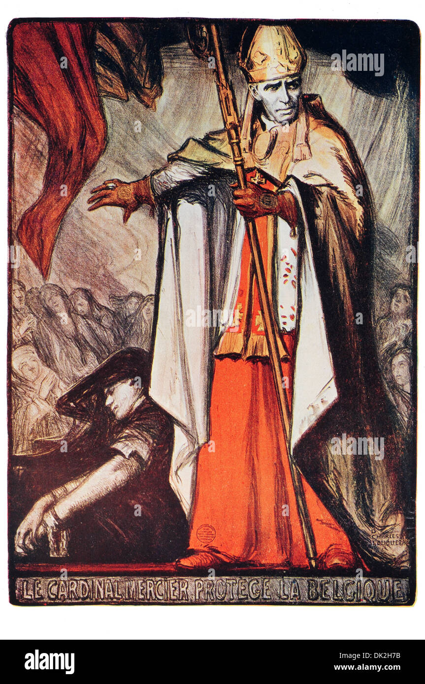 Plakat des Künstlers, Charles Dominique Fouqueray. Die besagt. Kardinal Mercier schützt Belgien. Veröffentlicht, Paris 1916. Stockfoto