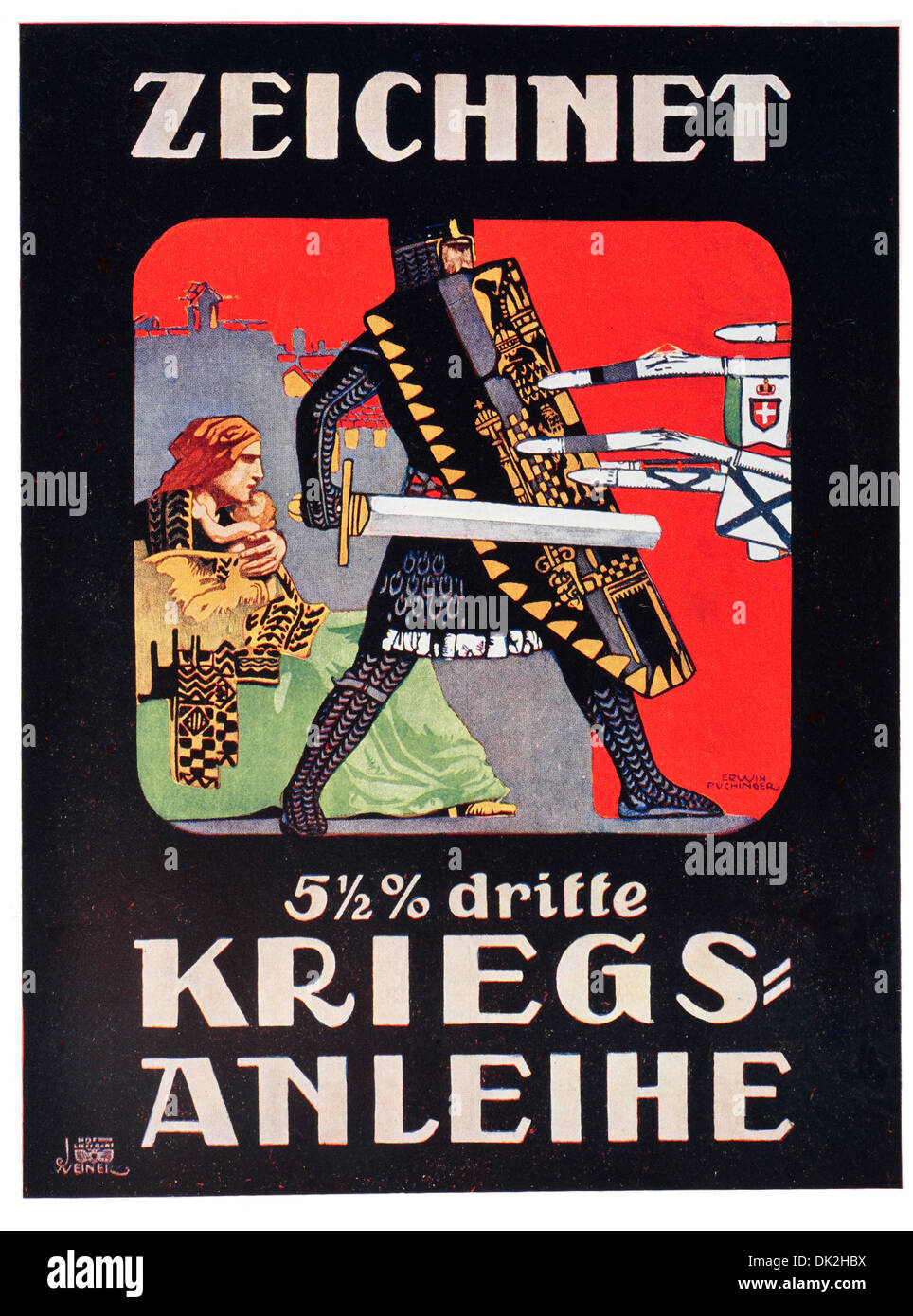 Plakat des Künstlers Erwin Puchinger abonnieren 5 ½ % dritten Krieg Darlehen. Ausgestellt in Wien Stockfoto