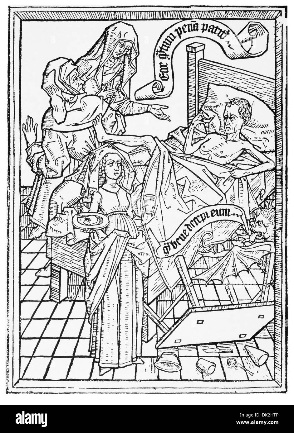 frühen flämischen 1450 von Block Buch Ars Moriendi ("die Kunst des sterben") Stockfoto