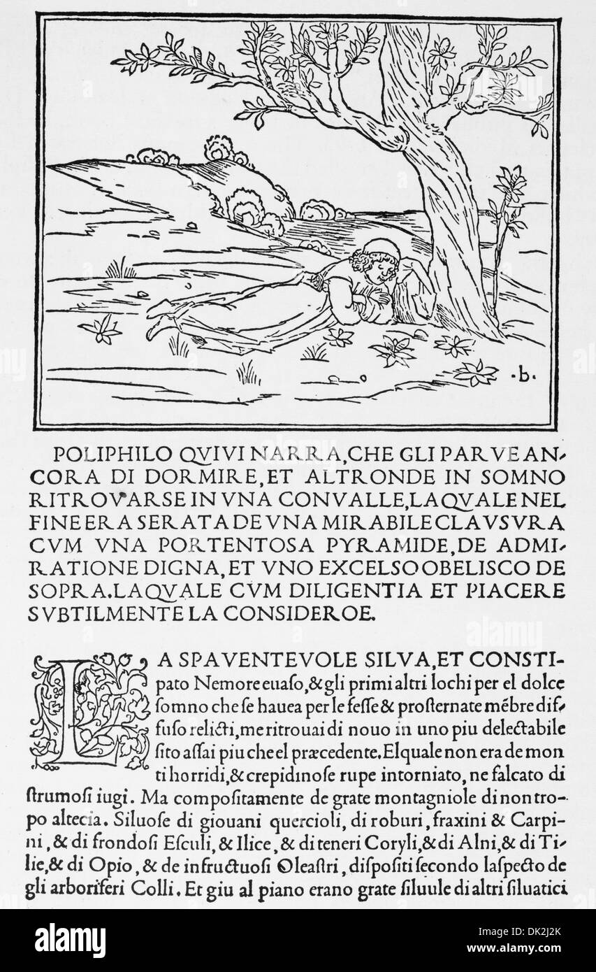 Hypnerotomachia Poliphili von Aldus Manutius von Venedig 1499 (Poliphilo der Streit der Liebe in einem Traum oder der Traum von Poliphilus) Stockfoto