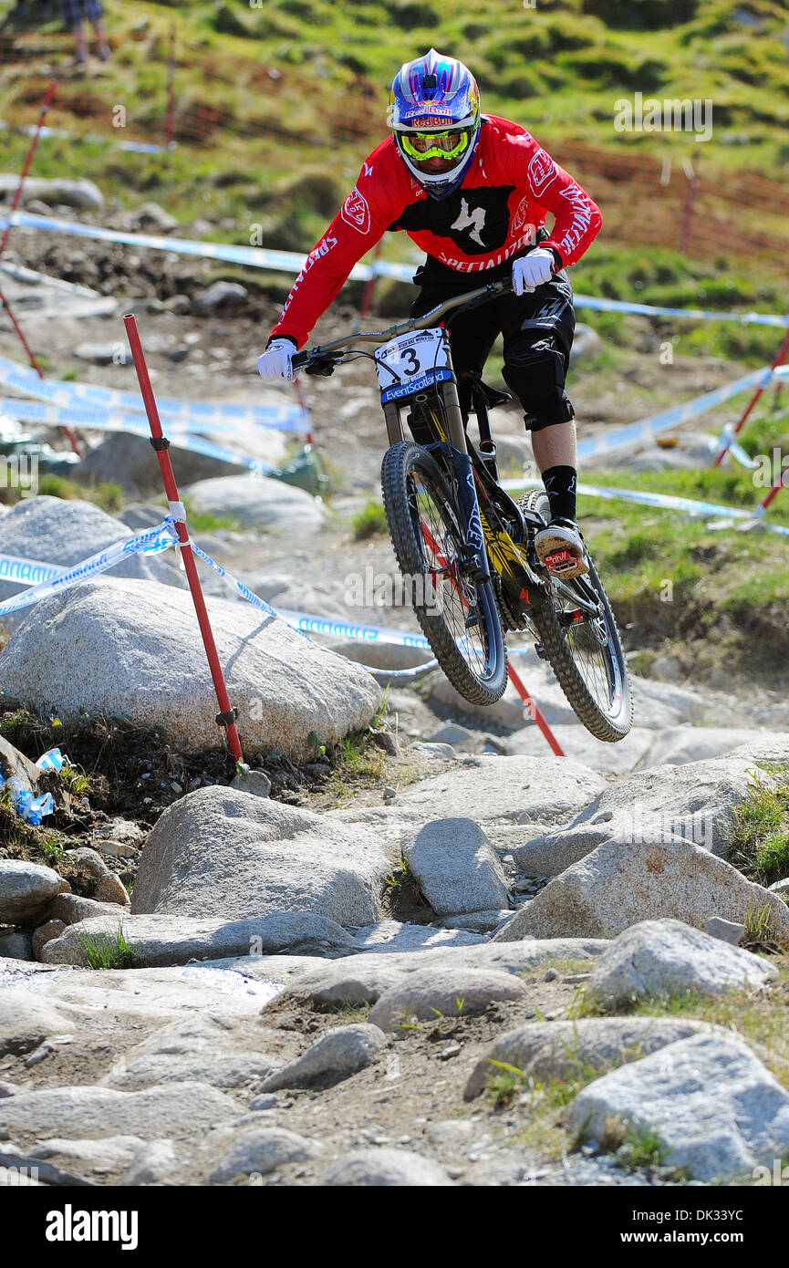 Amerikanische Mountainbiker Aaron Gwin konkurriert in der UCI Mountain Bike World Cup in Fort William, Schottland. Stockfoto