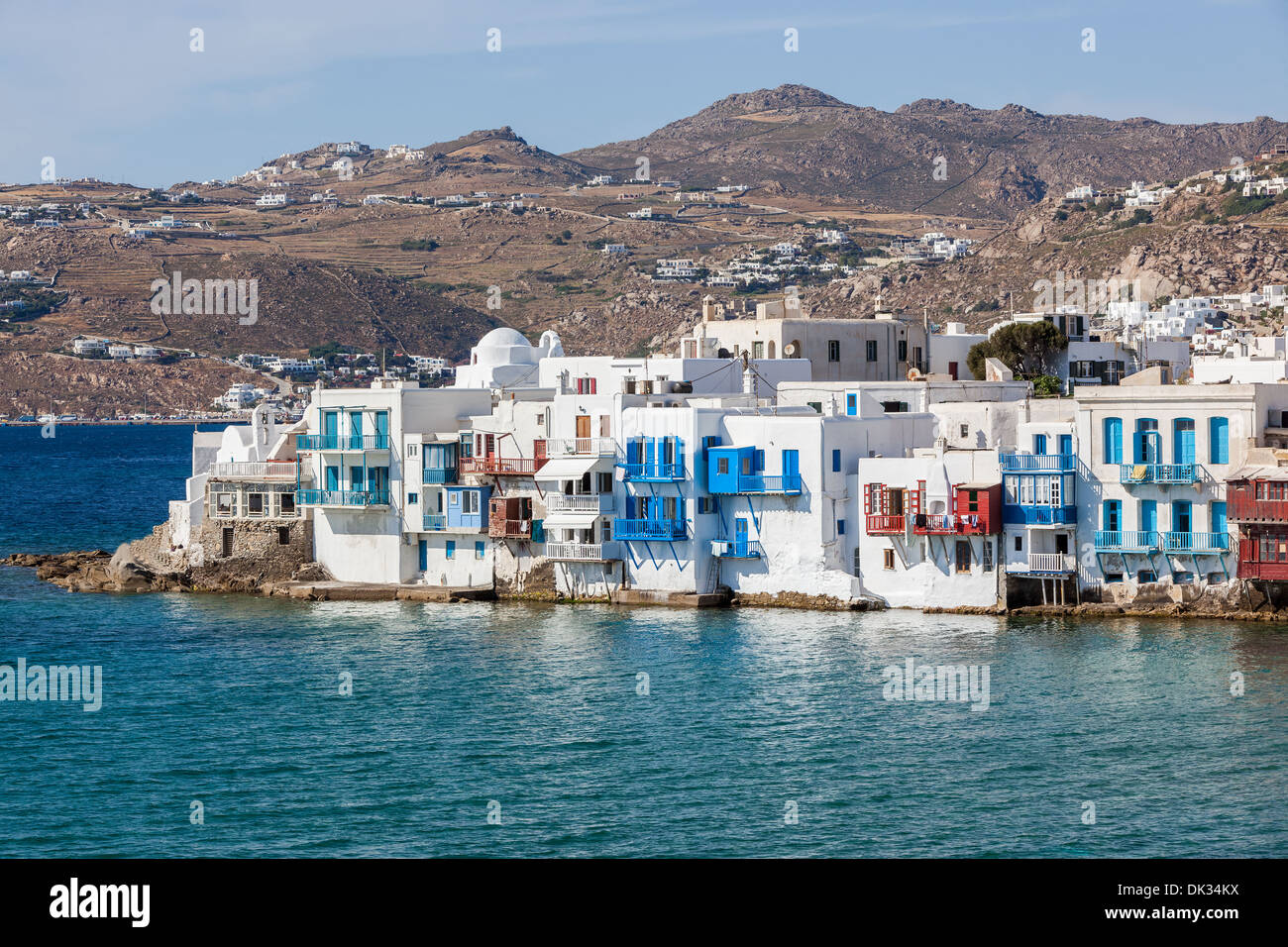 Weiße Häuser in Mykonos, Griechenland Stockfoto
