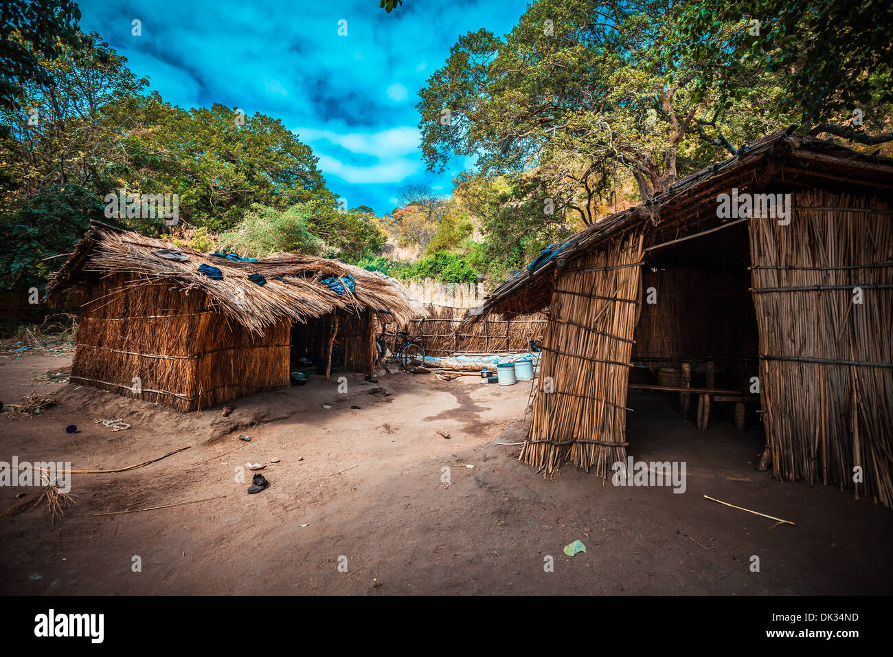 Bescheidenen Dorf auf dem Malawi-See Stockfoto